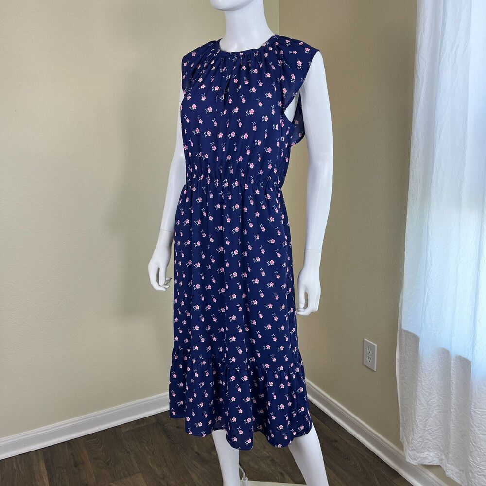 J.Crew Women's Size S Blue Ditsy Floral Midi NEW Sheath Tiered Dress Cottagecore - Picture 6 of 12